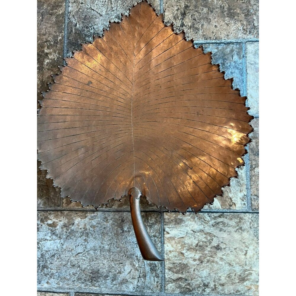 Vtg 1970's Solid Copper Hackberry Leaf Decorative Serving Dish Hand Hammered